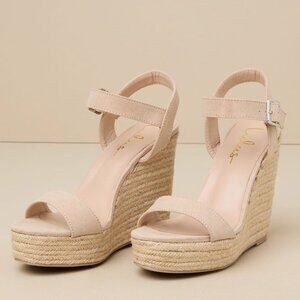 Lulu's Nude Beachy Dreams Natural Suede Espadrille Wedges